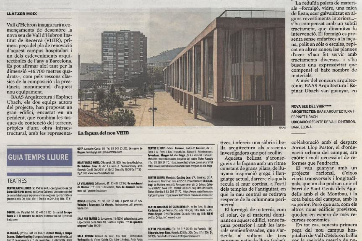 Crítica d'Arquitectura de l'Edifici VHIR a La Vanguardia