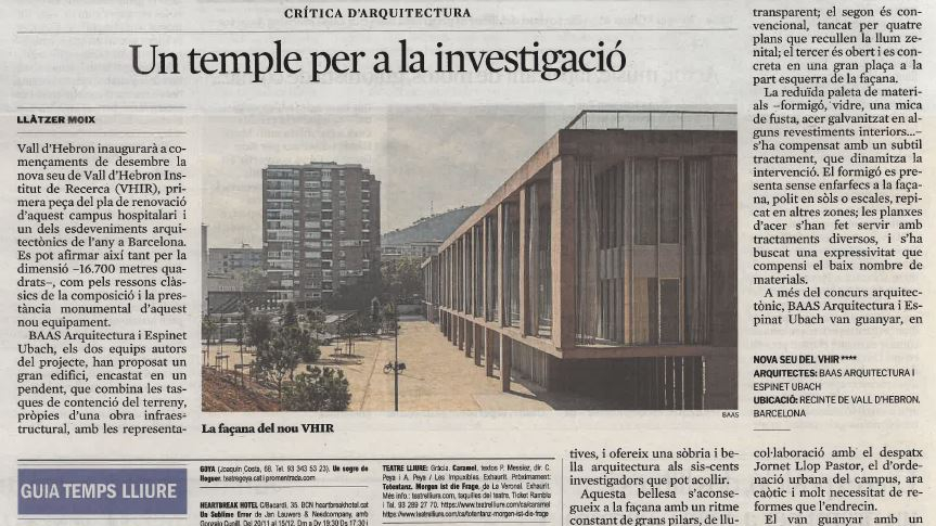 Crítica d'Arquitectura de l'Edifici VHIR a La Vanguardia
